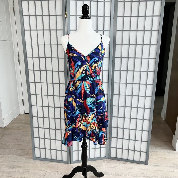 Amazon | Ruffle Wrap V Neck Floral A-Line Midi Sundress | Small | Blue Floral - Picture 6 of 12